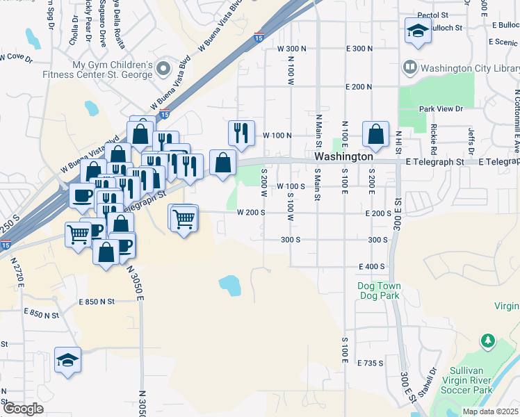 map of restaurants, bars, coffee shops, grocery stores, and more near 186 South 200 West in Washington