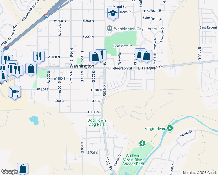 map of restaurants, bars, coffee shops, grocery stores, and more near 448 East Telegraph Street in Washington