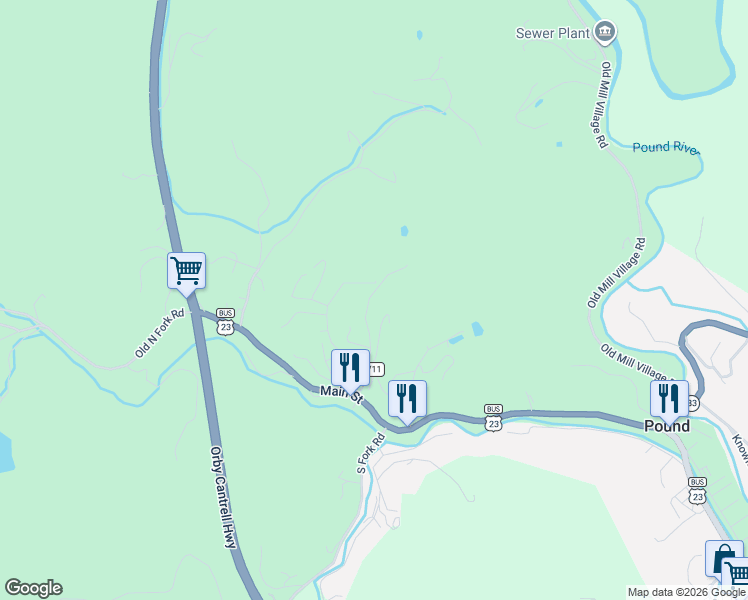 map of restaurants, bars, coffee shops, grocery stores, and more near 11430-11598 State Route T-711 in Pound