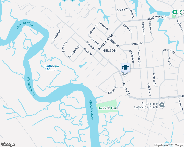 map of restaurants, bars, coffee shops, grocery stores, and more near 16 Marina Drive in Newport News