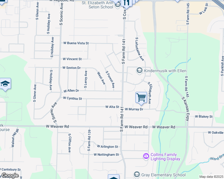 map of restaurants, bars, coffee shops, grocery stores, and more near 4765 South Forest Avenue in Springfield