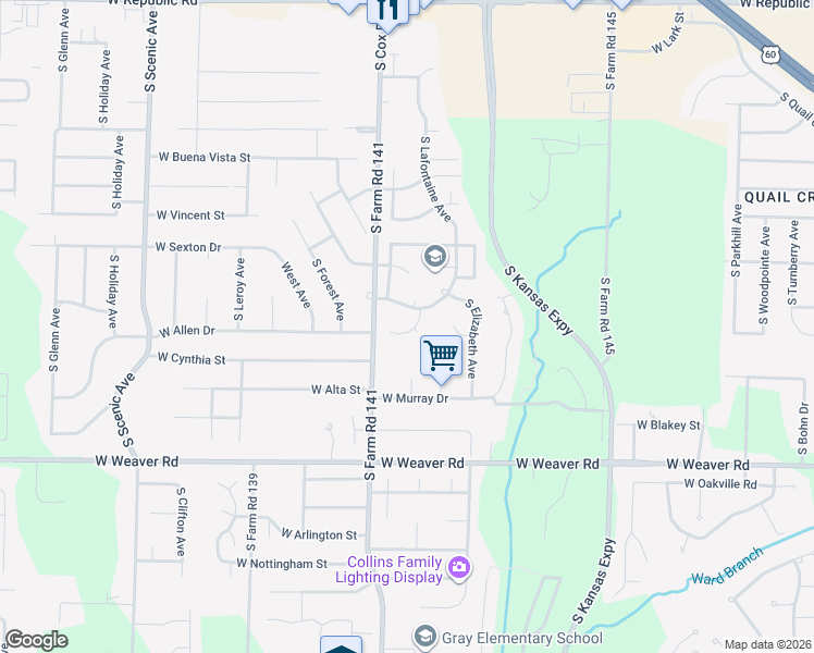 map of restaurants, bars, coffee shops, grocery stores, and more near 4757 South Twin Lakes Avenue in Springfield