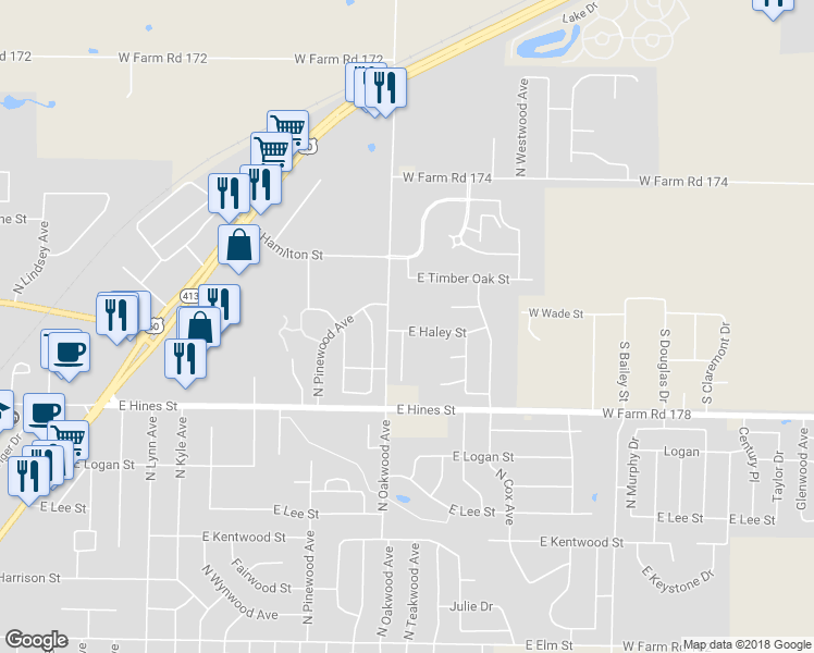 map of restaurants, bars, coffee shops, grocery stores, and more near 1975 East Haley Street in Republic