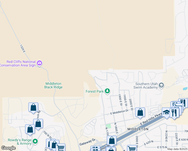 map of restaurants, bars, coffee shops, grocery stores, and more near 1703 1150 North in St. George