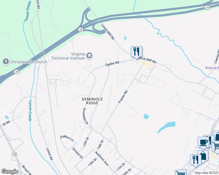 map of restaurants, bars, coffee shops, grocery stores, and more near 1628 Toddsbury Road in Altavista