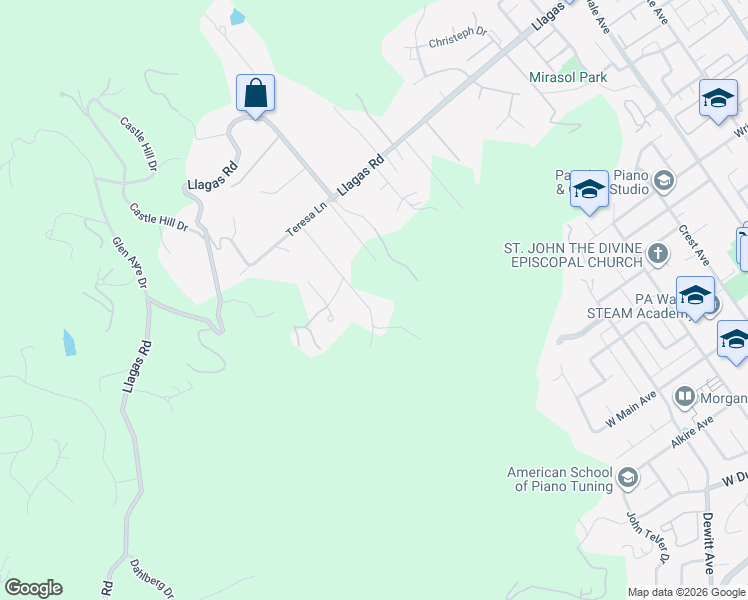 map of restaurants, bars, coffee shops, grocery stores, and more near Rose Orchard Court in Morgan Hill