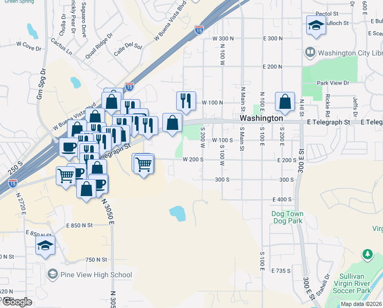 map of restaurants, bars, coffee shops, grocery stores, and more near 250 North 200 West in Washington