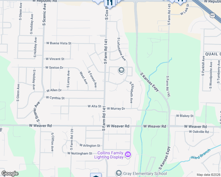 map of restaurants, bars, coffee shops, grocery stores, and more near 4757 S Twin Lakes Ave in Springfield