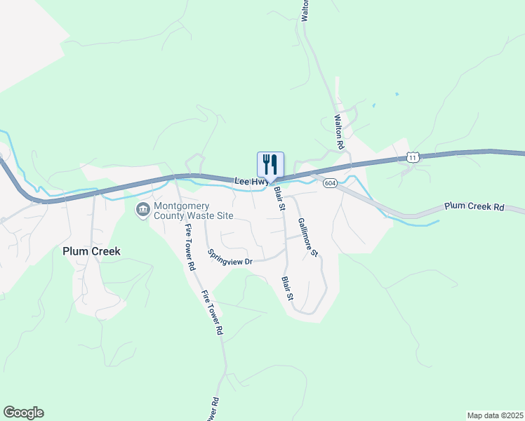 map of restaurants, bars, coffee shops, grocery stores, and more near 1553 Blair Street in Christiansburg
