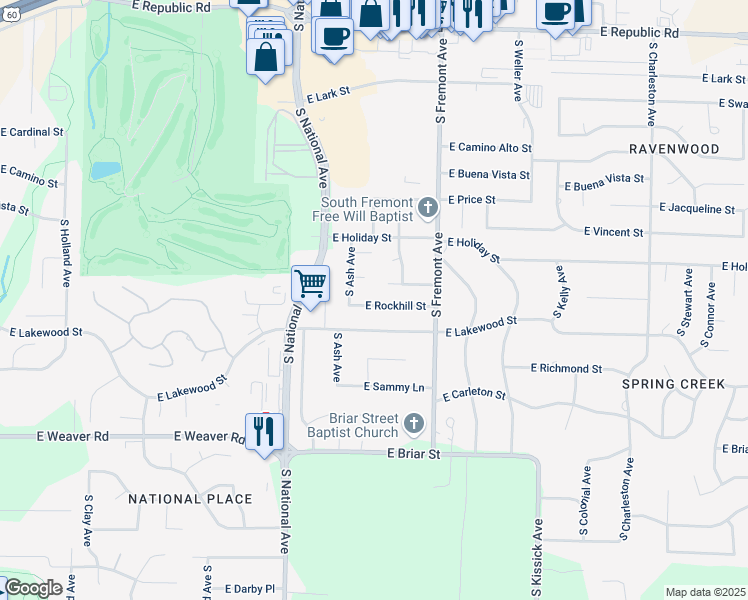 map of restaurants, bars, coffee shops, grocery stores, and more near 1306 E Rockhill St in Springfield