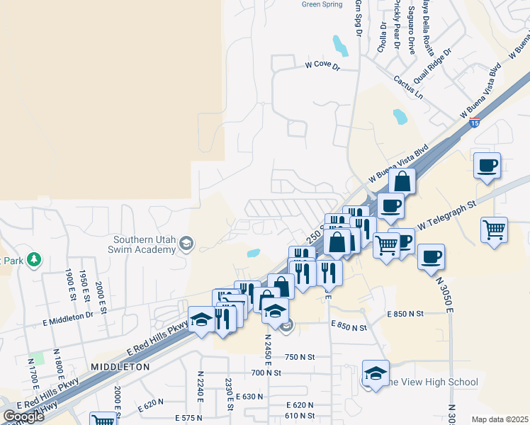map of restaurants, bars, coffee shops, grocery stores, and more near 1150 West Red Hills Parkway in Washington