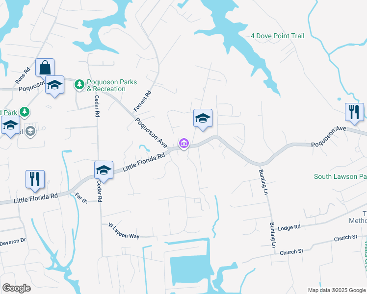 map of restaurants, bars, coffee shops, grocery stores, and more near 985 Poquoson Avenue in Poquoson