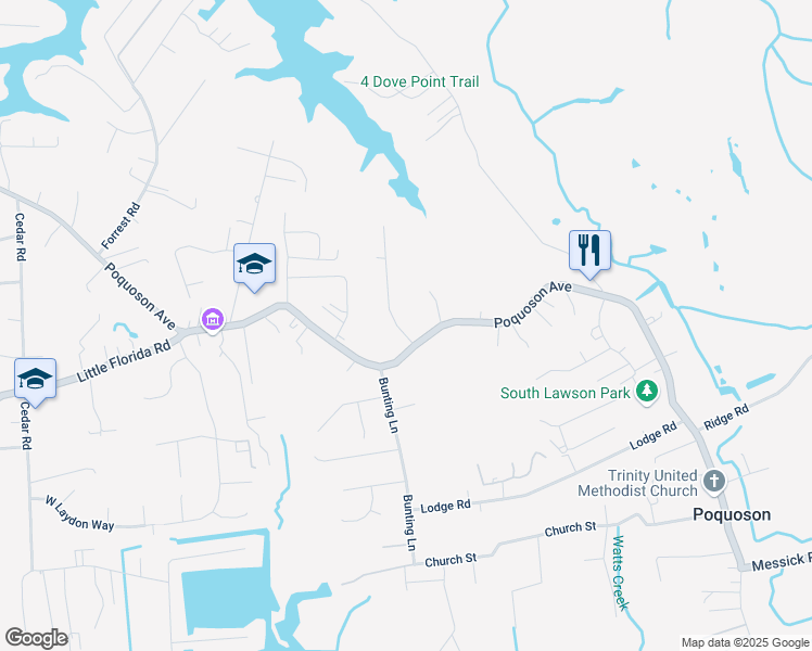 map of restaurants, bars, coffee shops, grocery stores, and more near 4 Freeman Drive in Poquoson