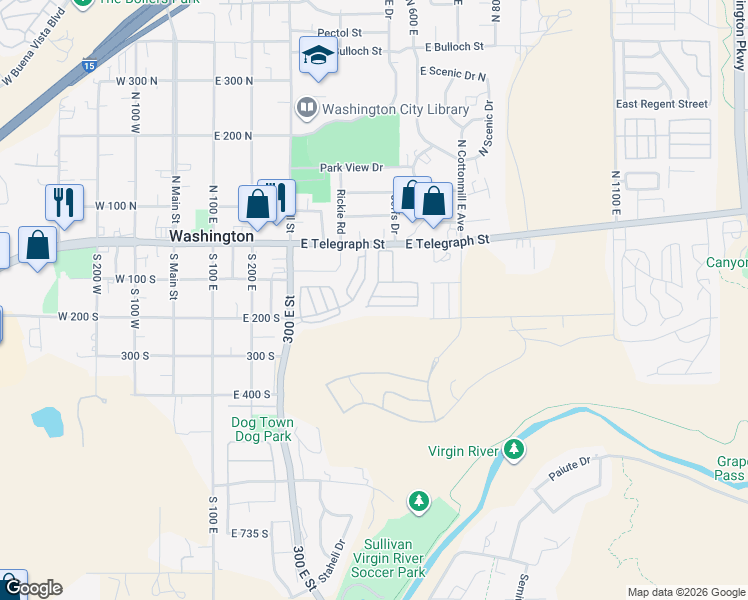 map of restaurants, bars, coffee shops, grocery stores, and more near 504 East Telegraph Street in Washington