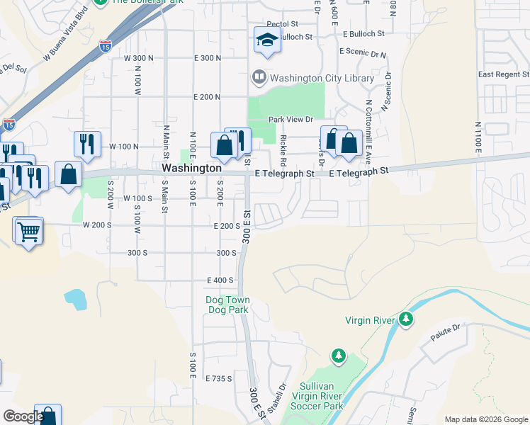 map of restaurants, bars, coffee shops, grocery stores, and more near 448 East Telegraph Street in Washington