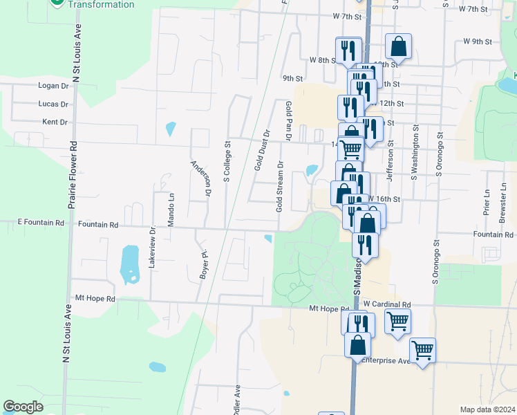 map of restaurants, bars, coffee shops, grocery stores, and more near 1365 Canyon Trails Drive in Webb City