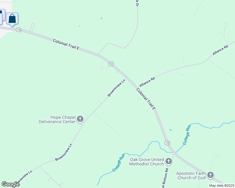 map of restaurants, bars, coffee shops, grocery stores, and more near 141 Brownsview Lane in Surry