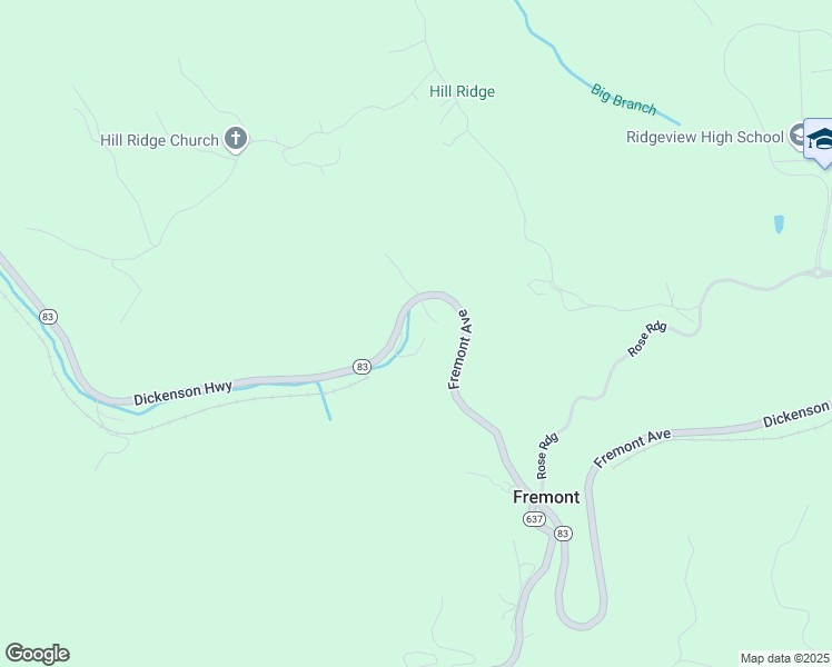 map of restaurants, bars, coffee shops, grocery stores, and more near Fremont Avenue in Clintwood