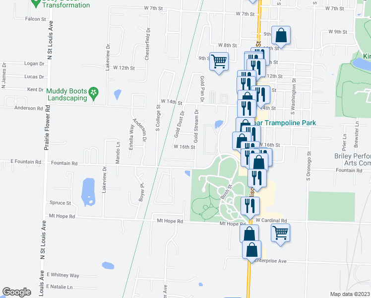 map of restaurants, bars, coffee shops, grocery stores, and more near 1344 West 16th Street in Webb City