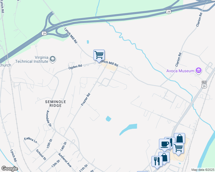 map of restaurants, bars, coffee shops, grocery stores, and more near 1 Ash Lane in Altavista
