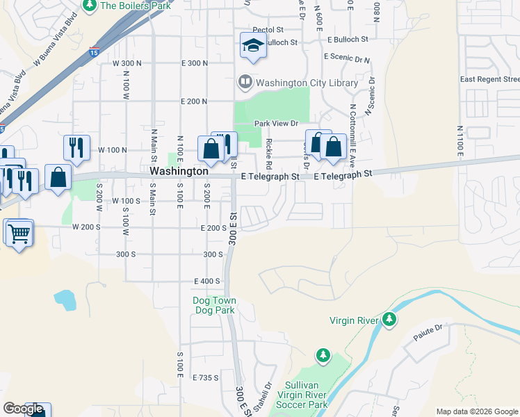 map of restaurants, bars, coffee shops, grocery stores, and more near 448 East Telegraph Street in Washington