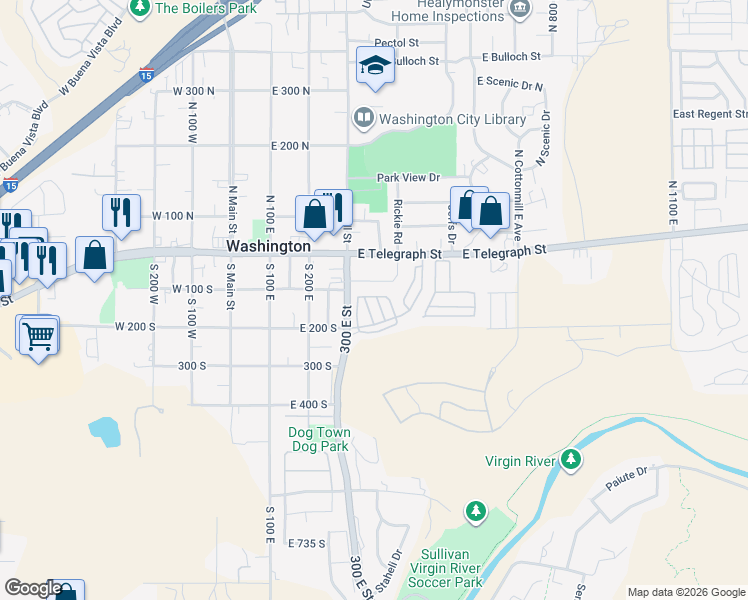 map of restaurants, bars, coffee shops, grocery stores, and more near 448 East Telegraph Street in Washington