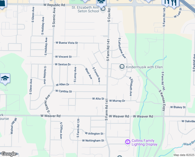 map of restaurants, bars, coffee shops, grocery stores, and more near 4765 South Forest Avenue in Springfield