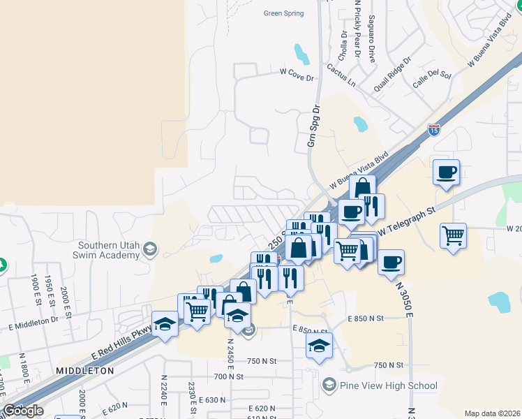 map of restaurants, bars, coffee shops, grocery stores, and more near 1290 Red Ledge Road in Washington