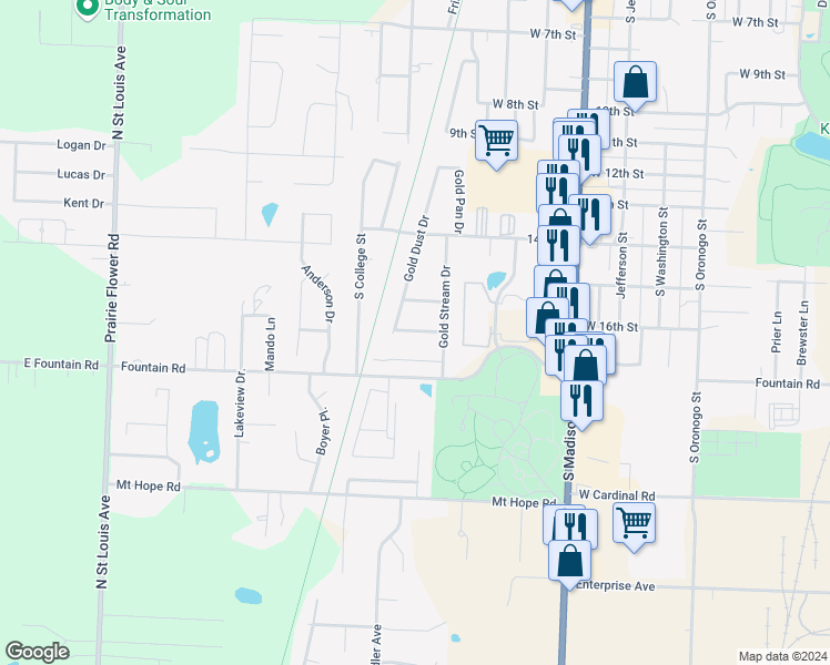 map of restaurants, bars, coffee shops, grocery stores, and more near 1320 West 16th Street in Webb City