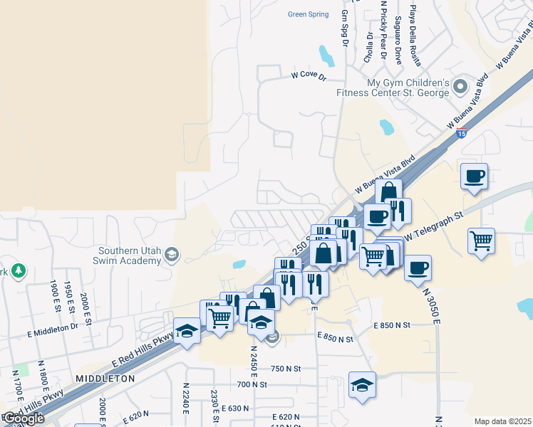 map of restaurants, bars, coffee shops, grocery stores, and more near 1150 West Red Hills Parkway in Washington