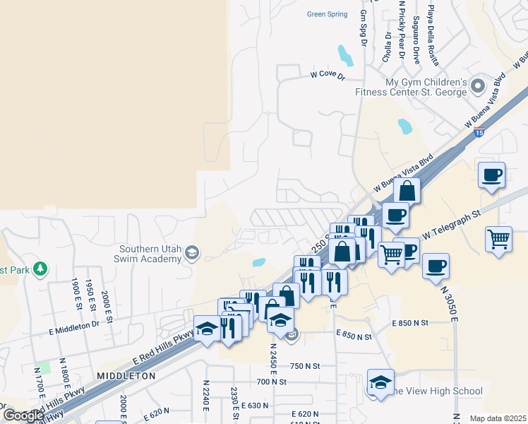 map of restaurants, bars, coffee shops, grocery stores, and more near 1150 West Red Hills Parkway in Washington
