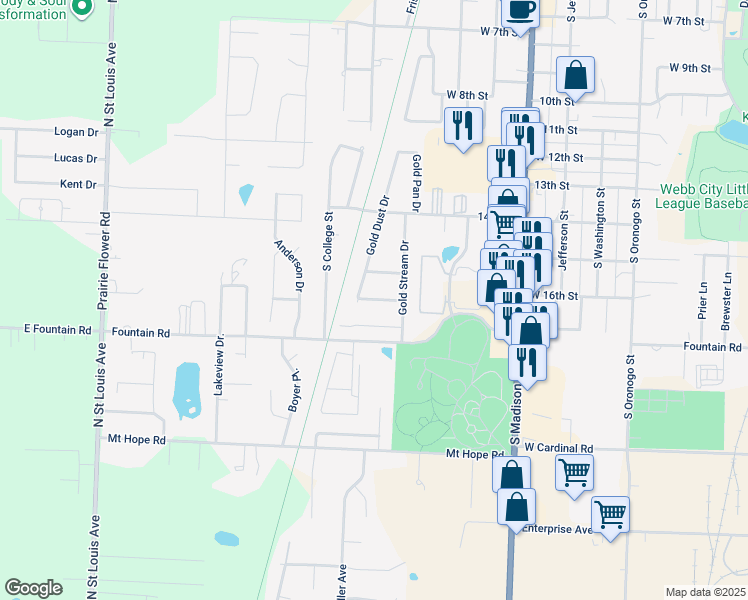 map of restaurants, bars, coffee shops, grocery stores, and more near 1338 West 16th Street in Webb City
