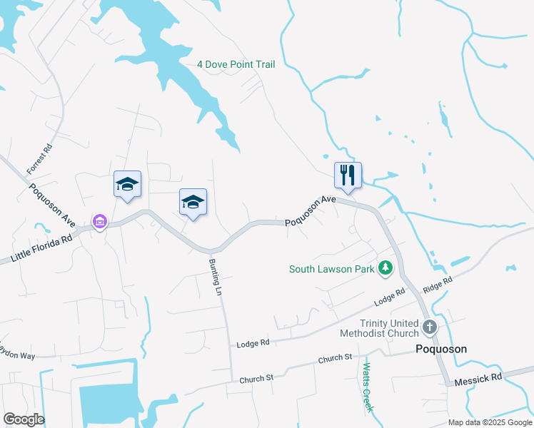 map of restaurants, bars, coffee shops, grocery stores, and more near 1105 Poquoson Avenue in Poquoson