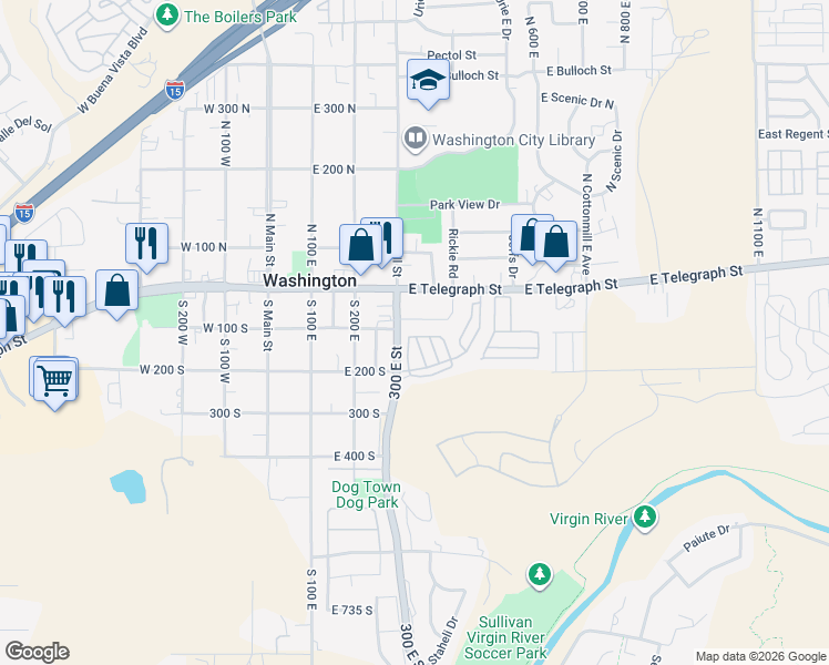map of restaurants, bars, coffee shops, grocery stores, and more near 448 East Telegraph Street in Washington