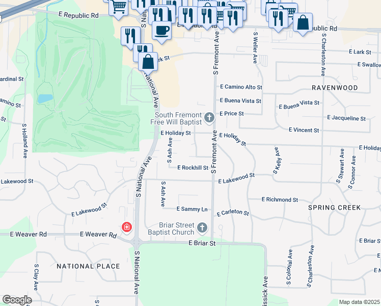 map of restaurants, bars, coffee shops, grocery stores, and more near 1314 E Marquette Ct in Springfield