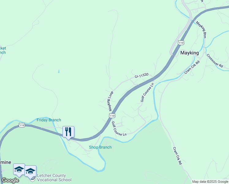 map of restaurants, bars, coffee shops, grocery stores, and more near 64 Mayking Loop in Whitesburg