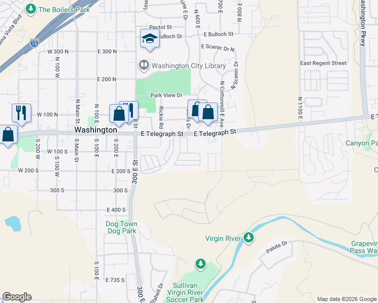 map of restaurants, bars, coffee shops, grocery stores, and more near 504 East Telegraph Street in Washington
