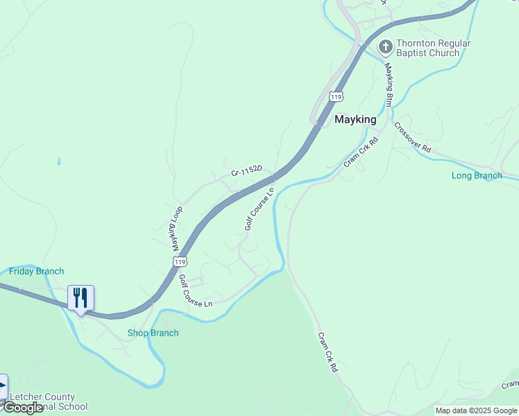 map of restaurants, bars, coffee shops, grocery stores, and more near 738 Golf Course Lane in Whitesburg