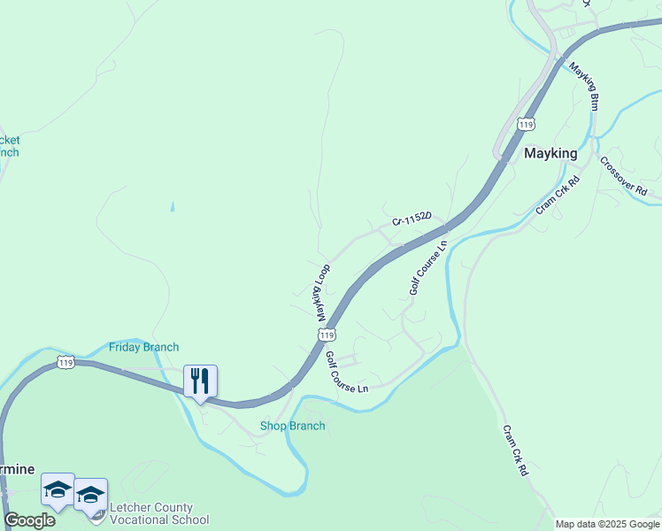 map of restaurants, bars, coffee shops, grocery stores, and more near 64-378 Mayking Loop in Whitesburg
