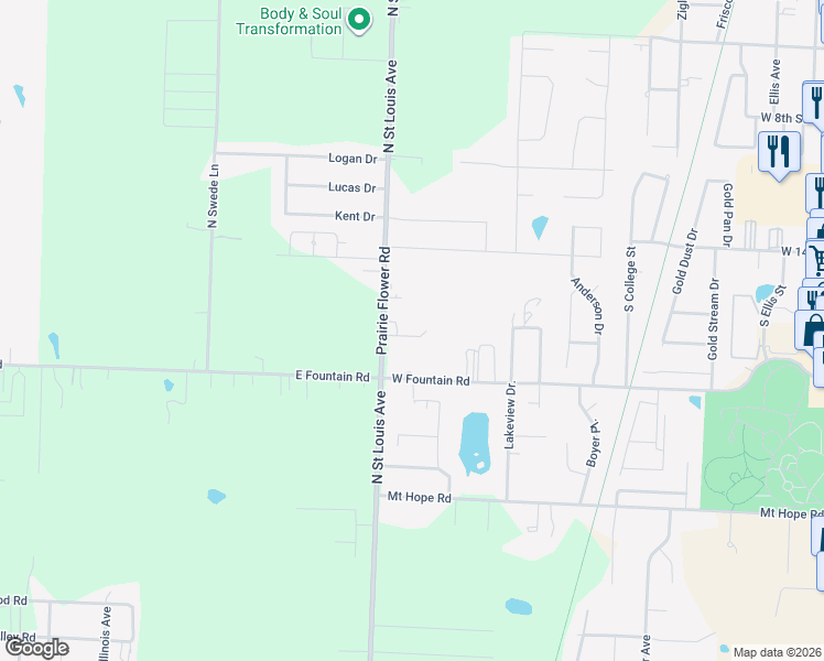 map of restaurants, bars, coffee shops, grocery stores, and more near 1633 Prairie Flower Road in Webb City