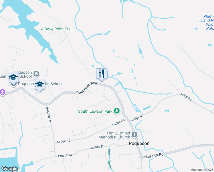 map of restaurants, bars, coffee shops, grocery stores, and more near 1167 Poquoson Avenue in Poquoson