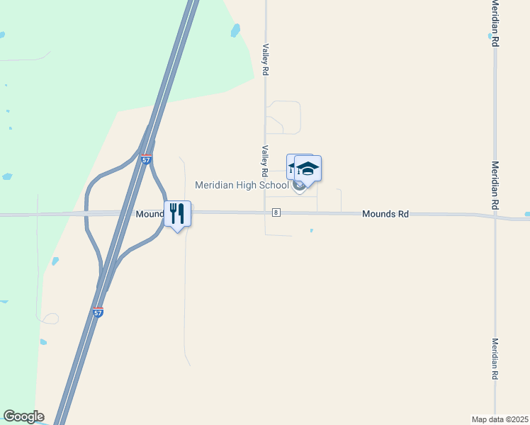 map of restaurants, bars, coffee shops, grocery stores, and more near 1401 Mounds Road in Mounds