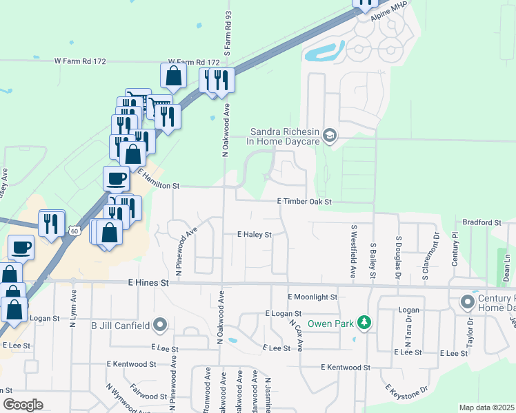 map of restaurants, bars, coffee shops, grocery stores, and more near 1900-2198 E Timber Oak St in Republic