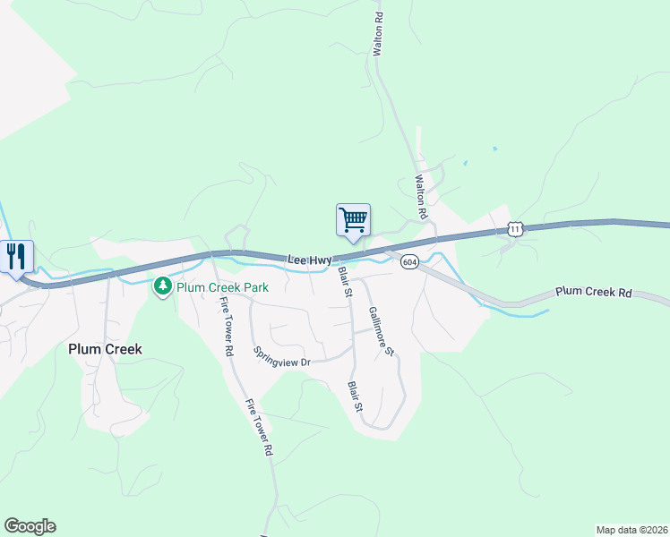map of restaurants, bars, coffee shops, grocery stores, and more near 1513 Blair Street in Christiansburg