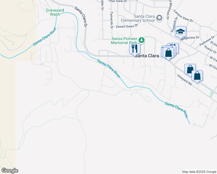 map of restaurants, bars, coffee shops, grocery stores, and more near Sycamore Lane in Santa Clara