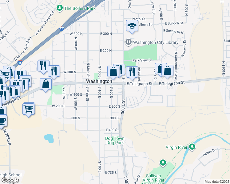 map of restaurants, bars, coffee shops, grocery stores, and more near 75 S 200 E in Washington