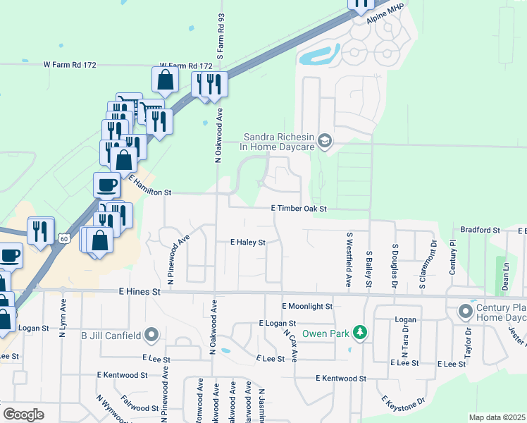 map of restaurants, bars, coffee shops, grocery stores, and more near 1900-2198 E Timber Oak St in Republic