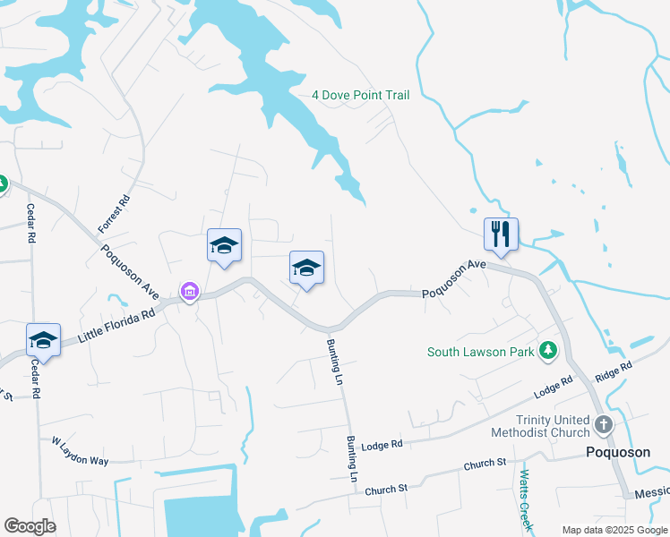 map of restaurants, bars, coffee shops, grocery stores, and more near 12 Freeman Drive in Poquoson