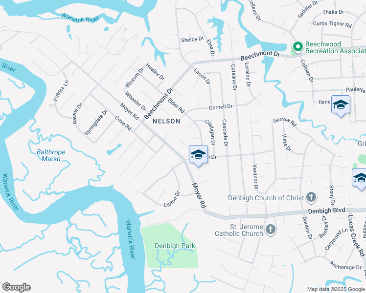 map of restaurants, bars, coffee shops, grocery stores, and more near 863 Wilmont Lane in Newport News