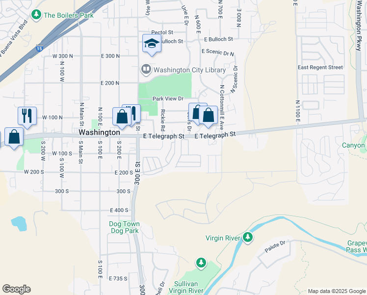 map of restaurants, bars, coffee shops, grocery stores, and more near 504 East Telegraph Street in Washington